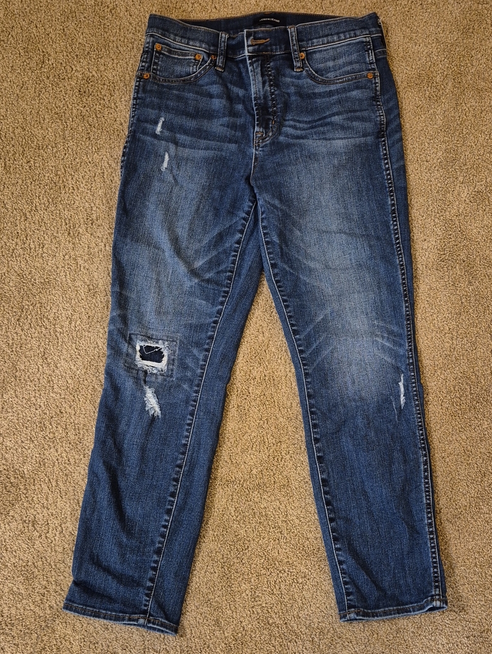 J. Crew Women's Straight Leg Distressed Blue Jeans